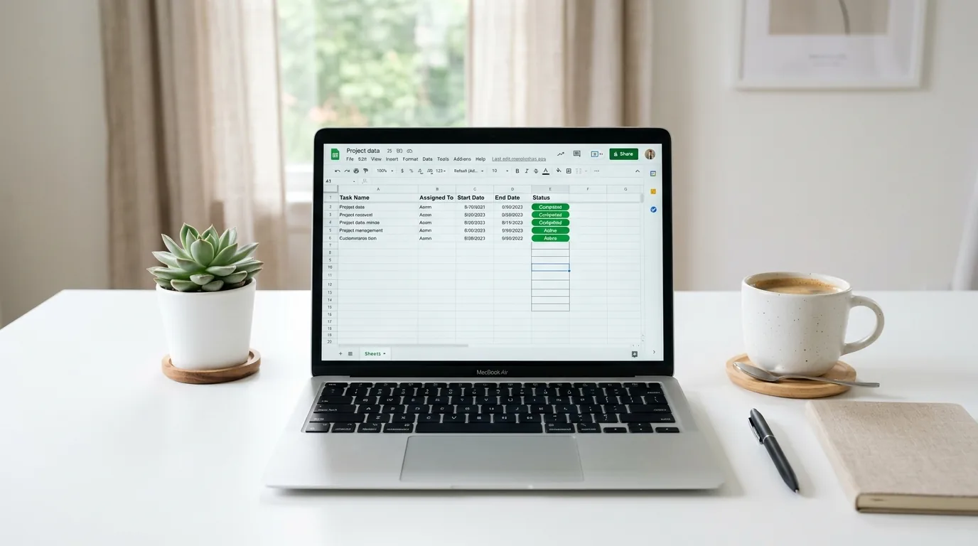 Google Sheets automation dashboard on a laptop